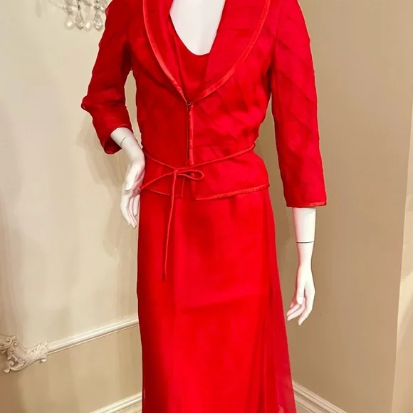 Escada Red Bolero Jacket  And Top Size 36 Flowy Skirt Size 34  / 3 Piece’s - Picture 13 of 15